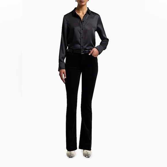 7 For All Mankind High Rise Flare Leg Jeans 70s Black Velvet - Picture 1 of 10